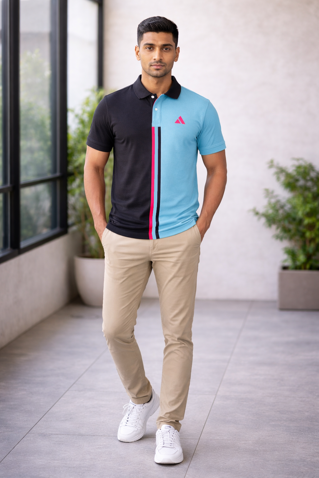 Premium Dual Tone Polo T-Shirt (Dark Mélange & Sky Blue)