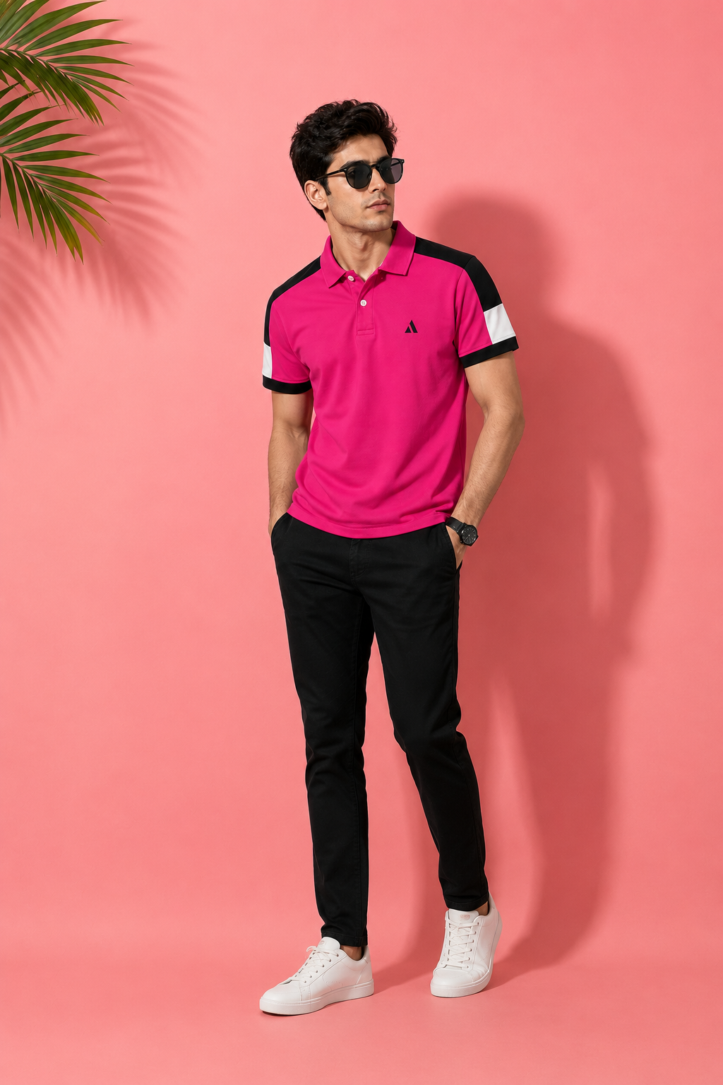 BongoSaj Men’s Premium Polo T-Shirt – Hot Pink Edition Shoulder cut