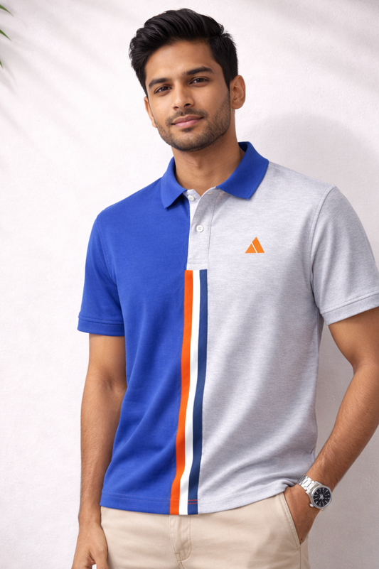 Half Blue with Light Grey stripe Polo T-Shirt