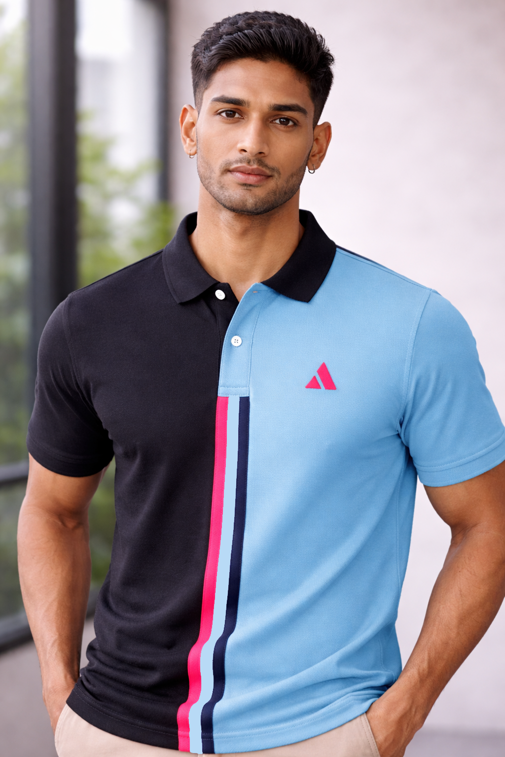 Premium Dual Tone Polo T-Shirt (Dark Mélange & Sky Blue)
