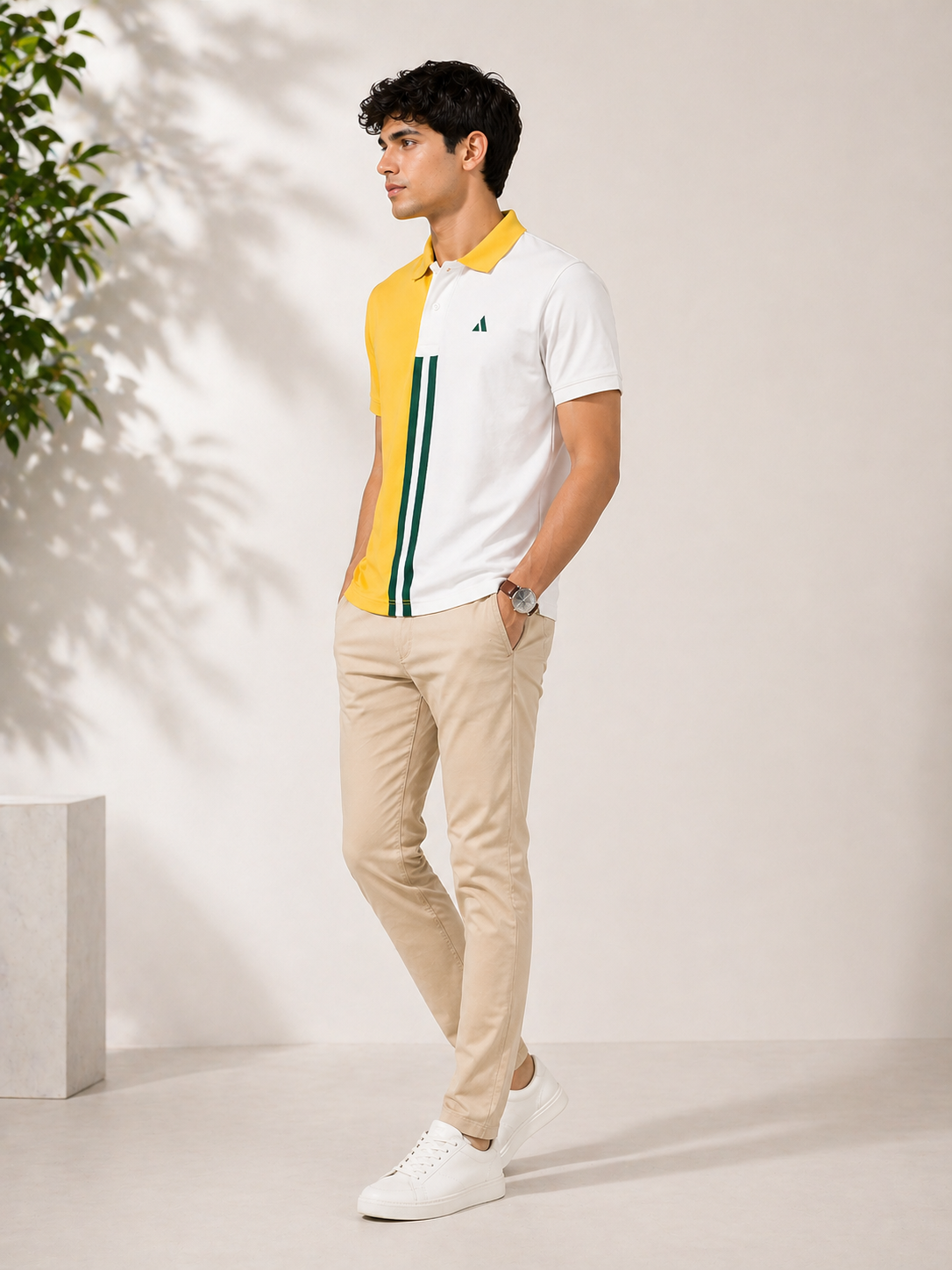 Half Golden Yellow with White stripe Polo T-Shirt