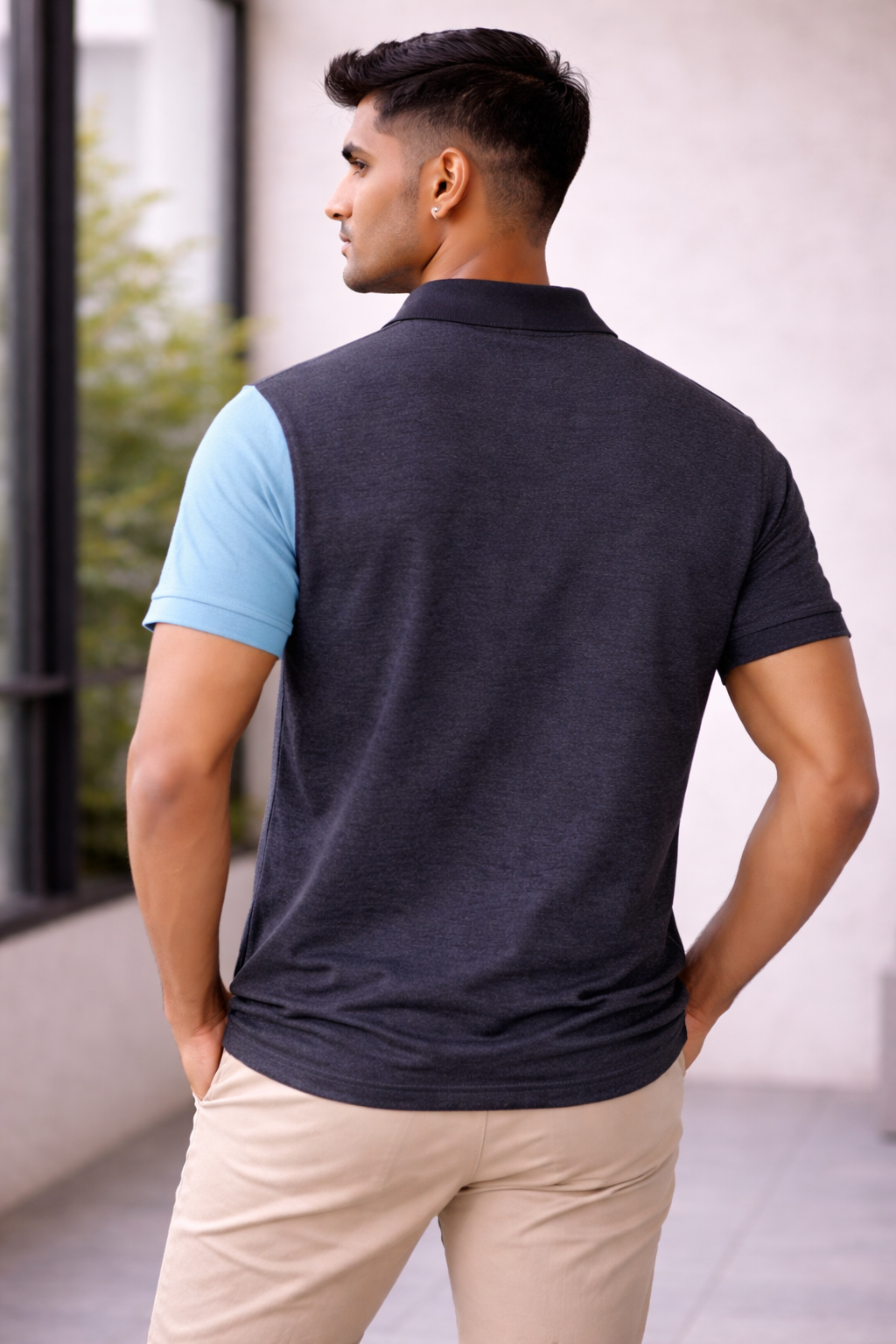 Premium Dual Tone Polo T-Shirt (Dark Mélange & Sky Blue)
