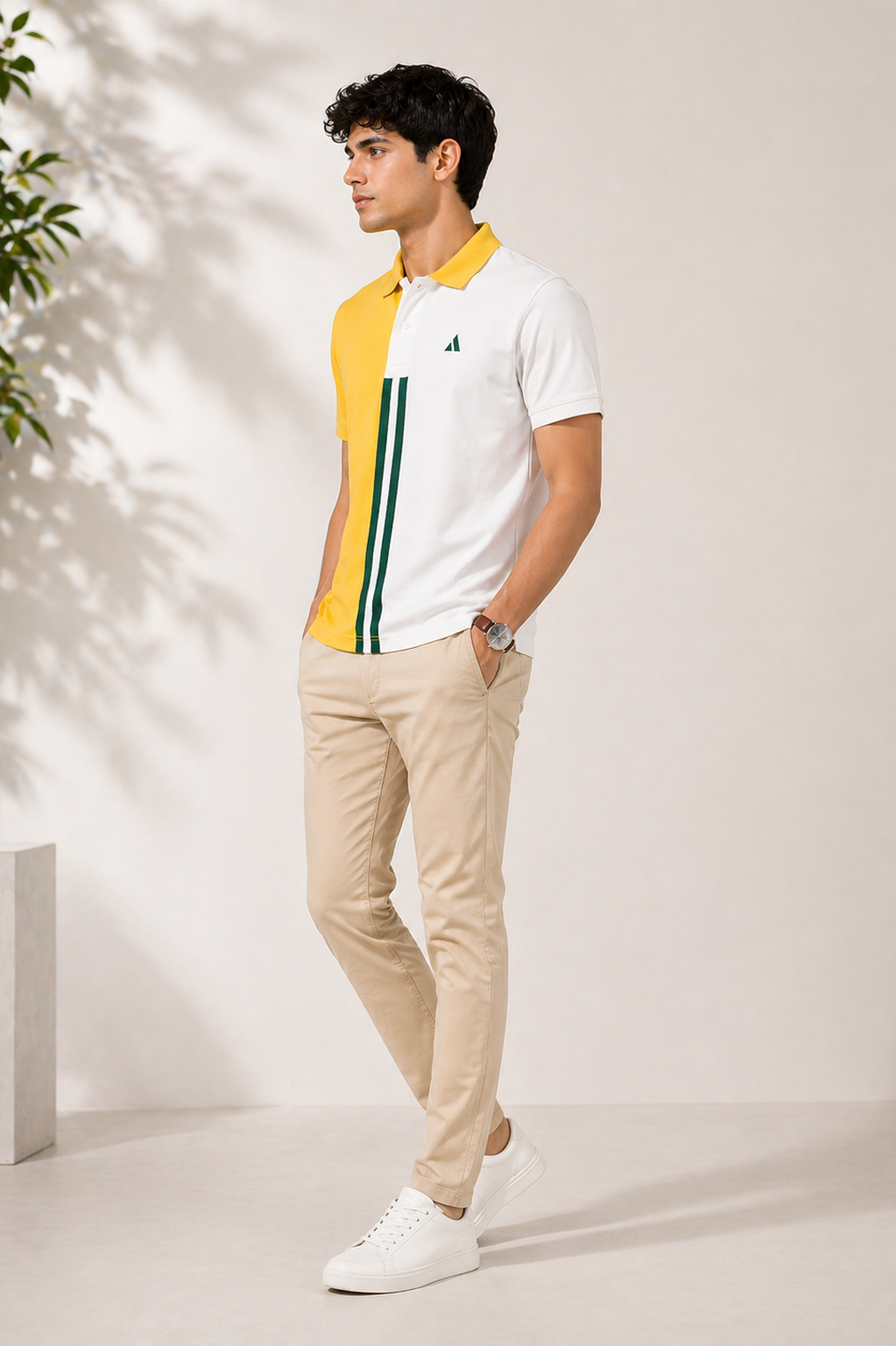 Half Golden Yellow with White stripe Polo T-Shirt