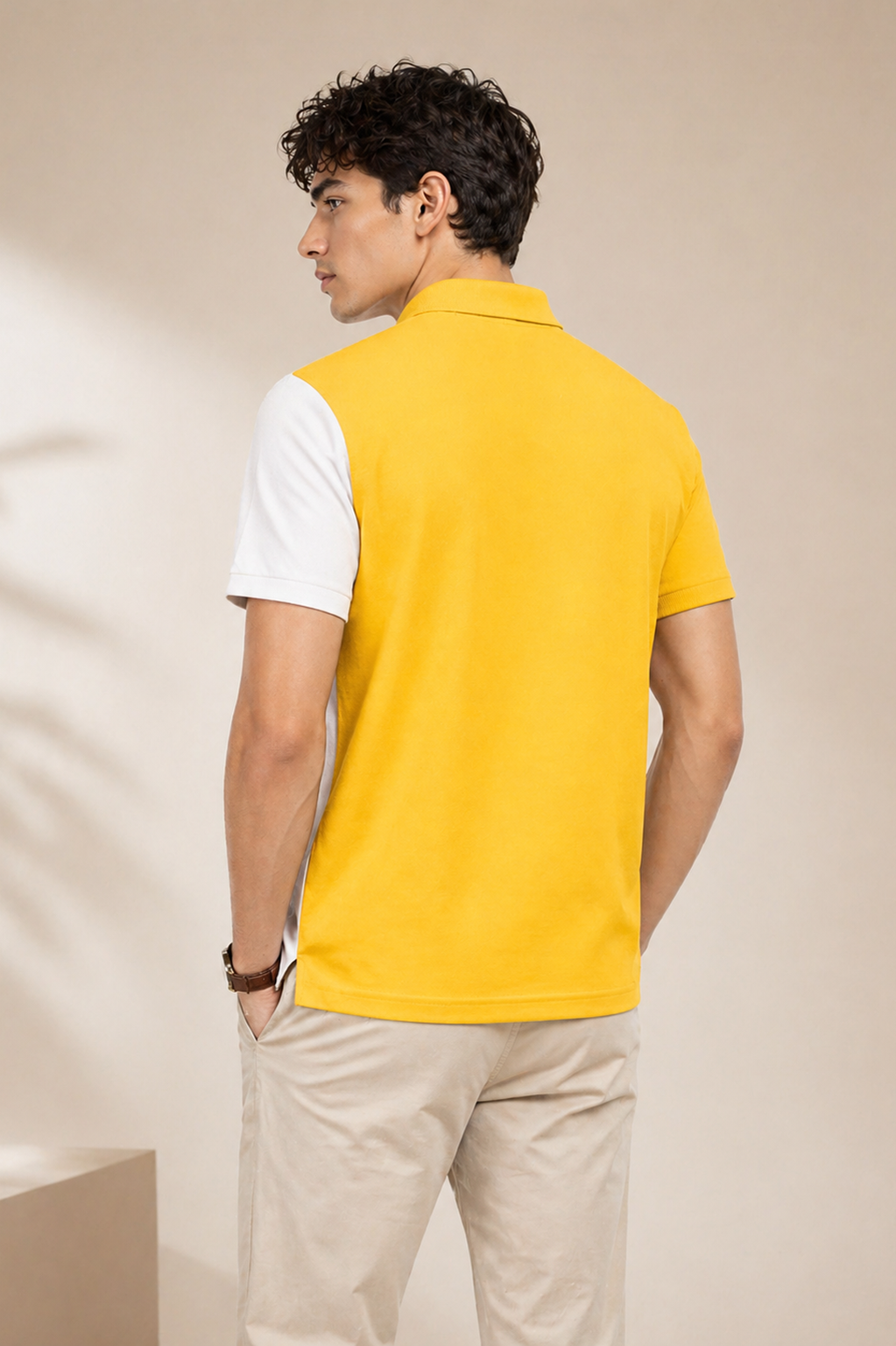 Half Golden Yellow with White stripe Polo T-Shirt