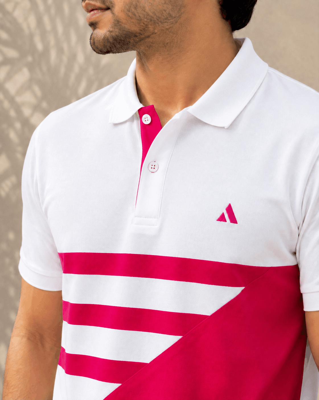 BongoSaj Premium Cotton Polo T-Shirt – White & Hot Pink