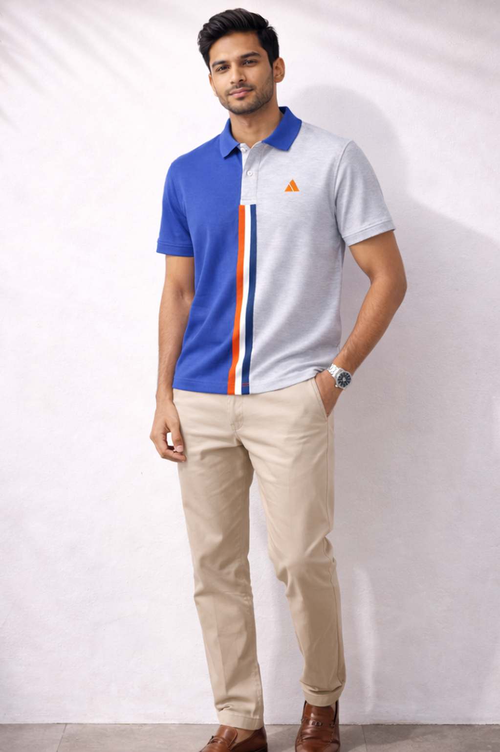 Half Blue with Light Grey stripe Polo T-Shirt