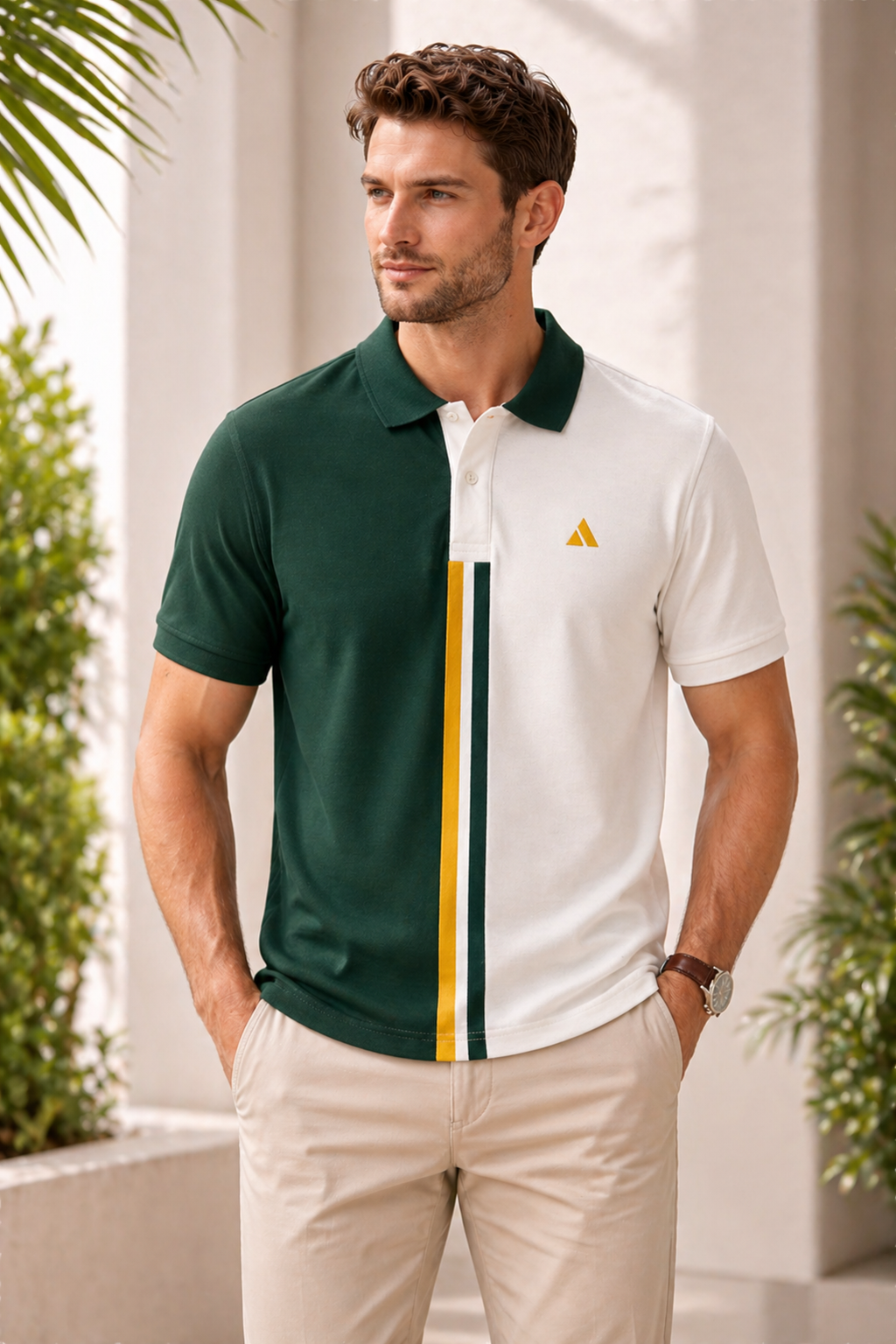 Half Pine Green with White stripe Polo T-Shirt