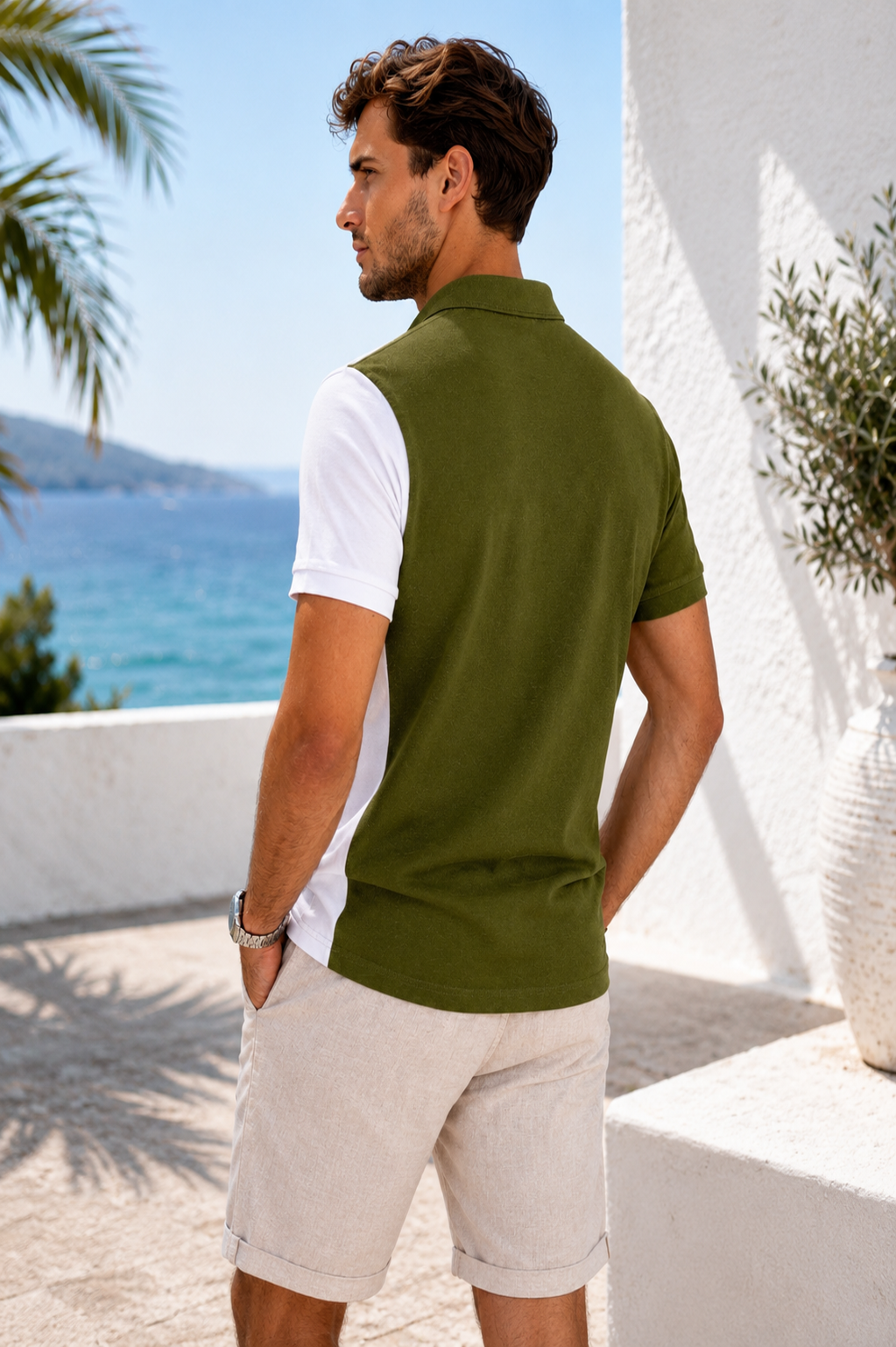 Premium Dual Tone Cotton Polo T-Shirt for Men | Olive Green & White
