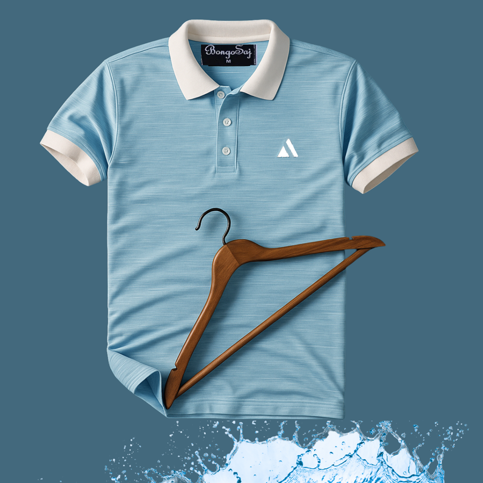 New Sky Blue Polo T-Shirt | White Collar & Cuffs