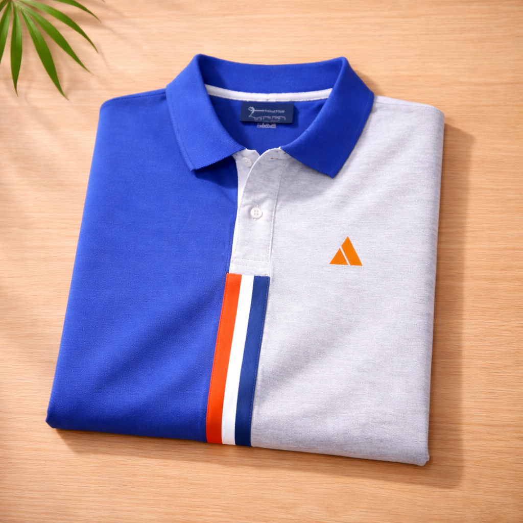 Half Blue with Light Grey stripe Polo T-Shirt