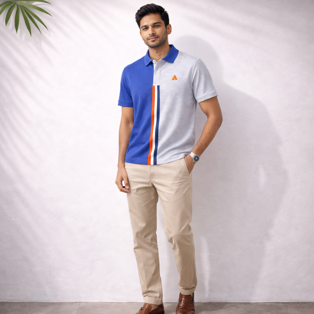 Half Blue with Light Grey stripe Polo T-Shirt