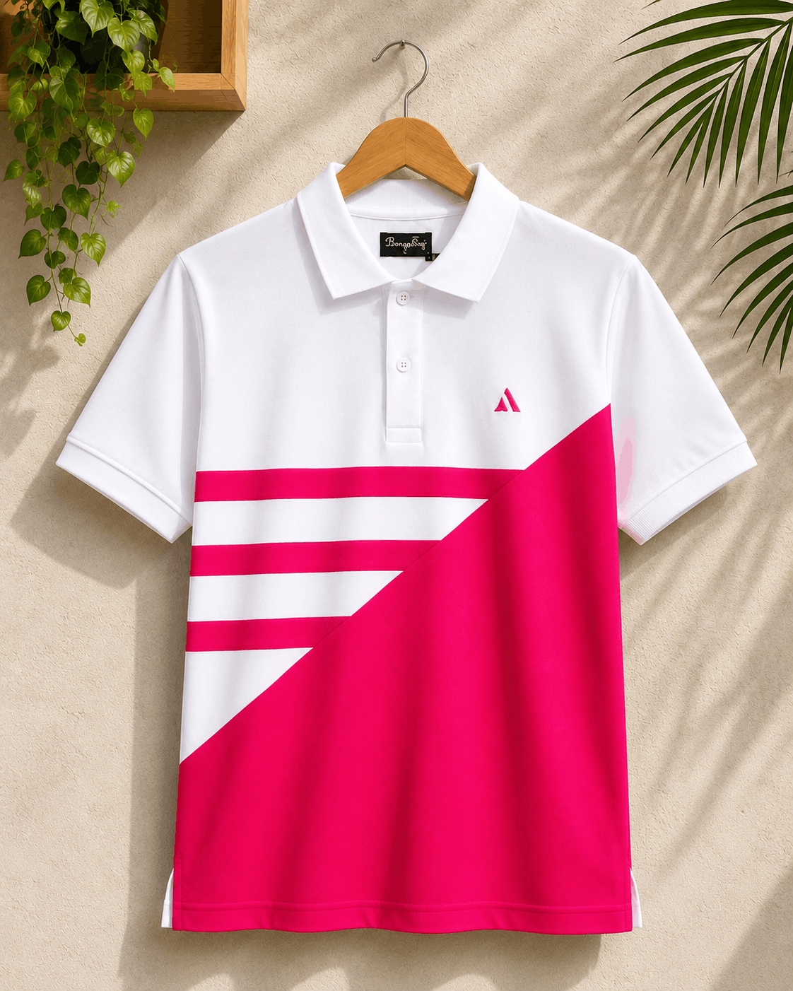 BongoSaj Premium Cotton Polo T-Shirt – White & Hot Pink