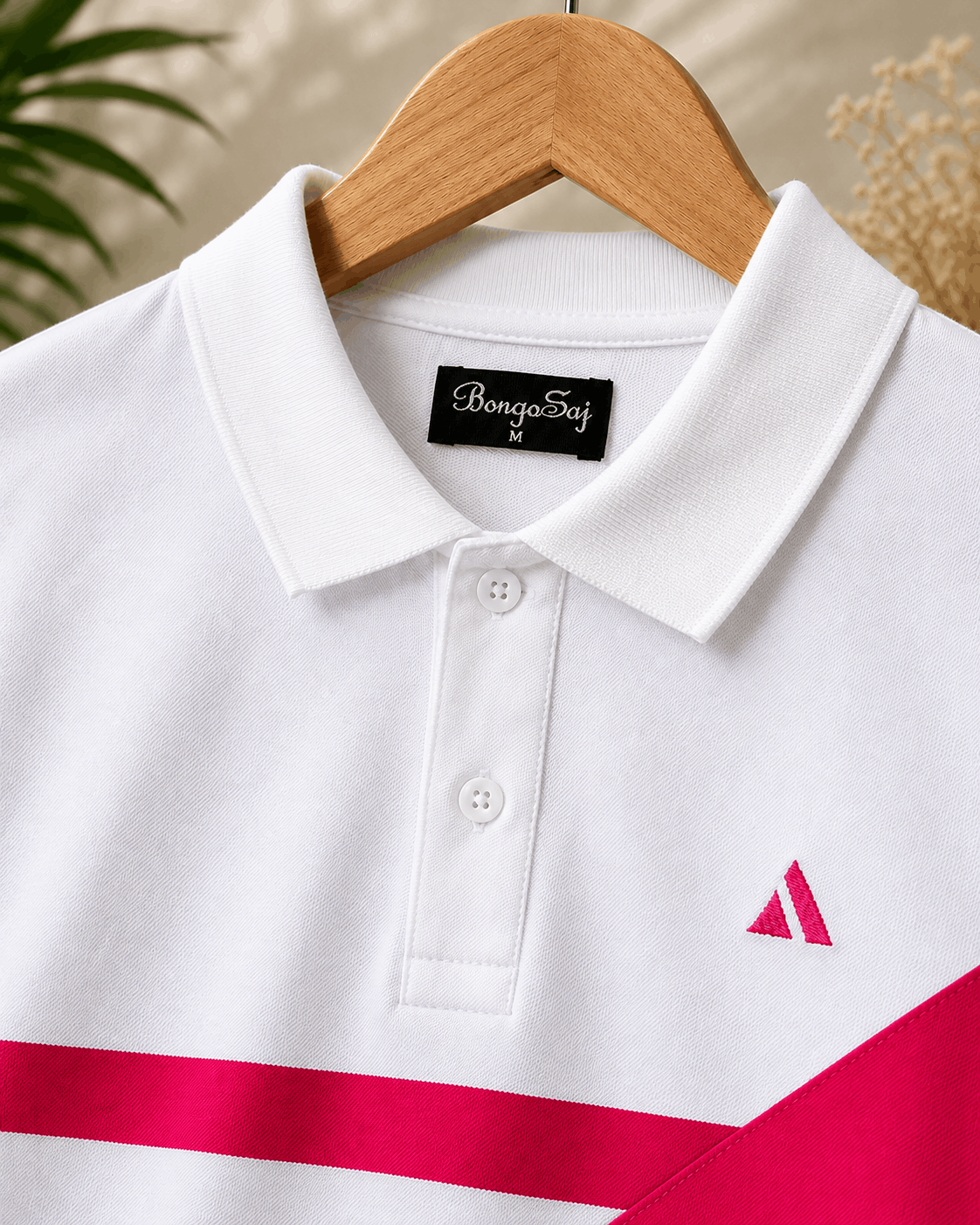 BongoSaj Premium Cotton Polo T-Shirt – White & Hot Pink