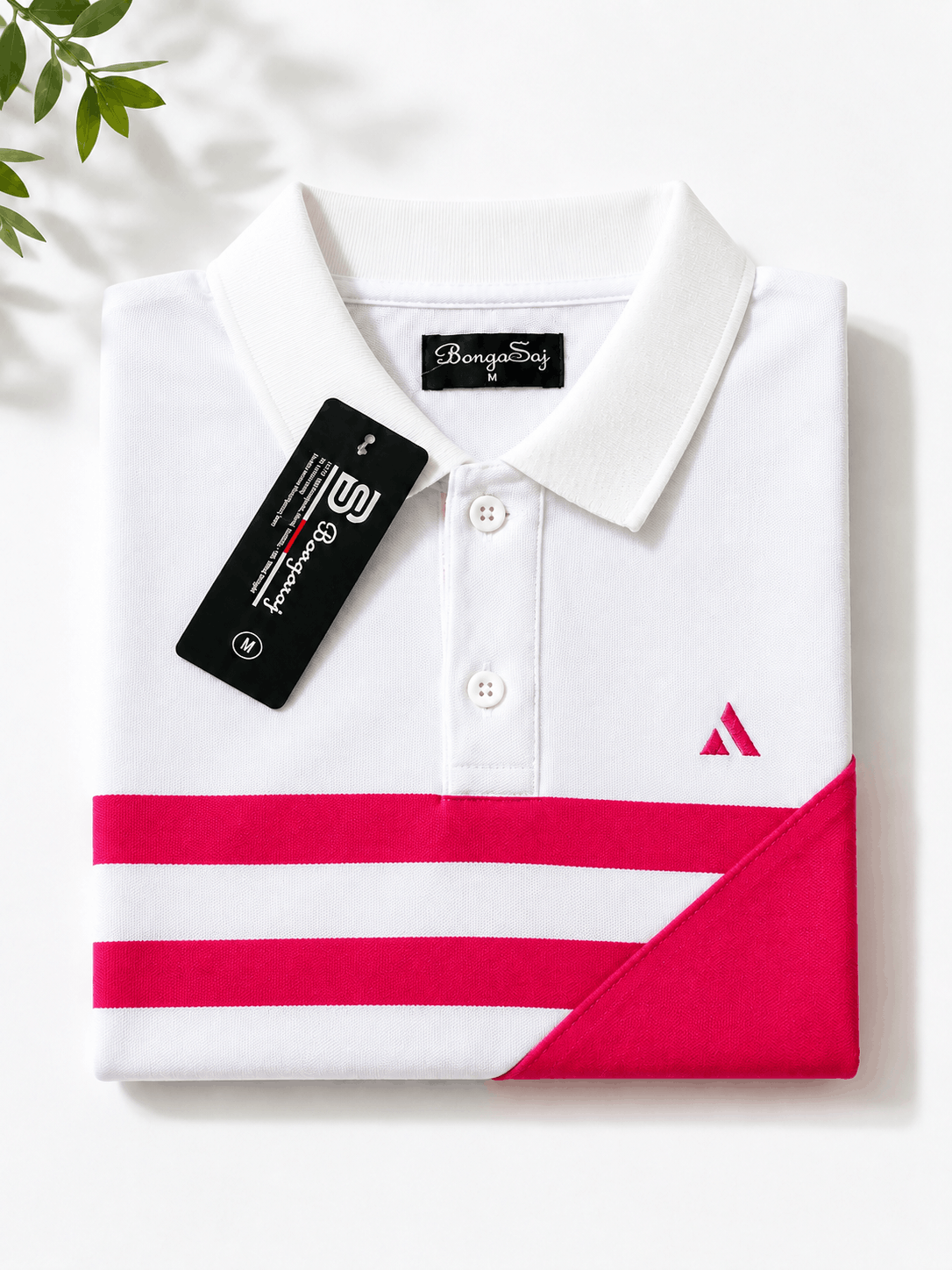 BongoSaj Premium Cotton Polo T-Shirt – White & Hot Pink