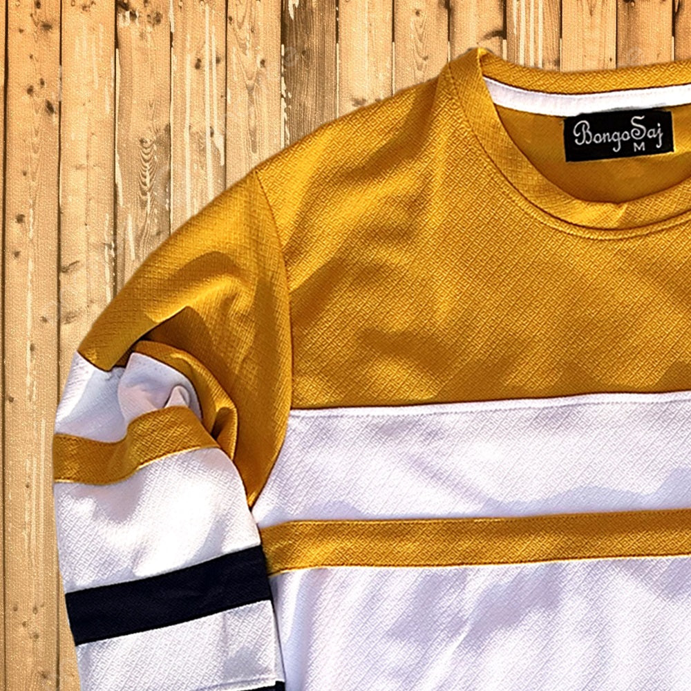 Full sleeve Lycra Yellow White and navy with two stripes