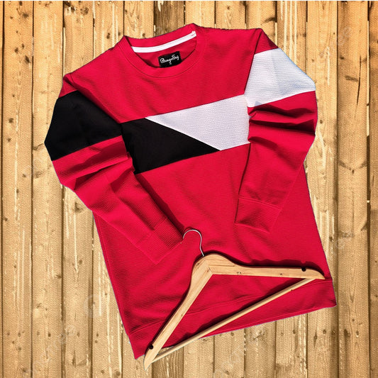 Full sleeve Lycra T Shirt, Red with half Black white