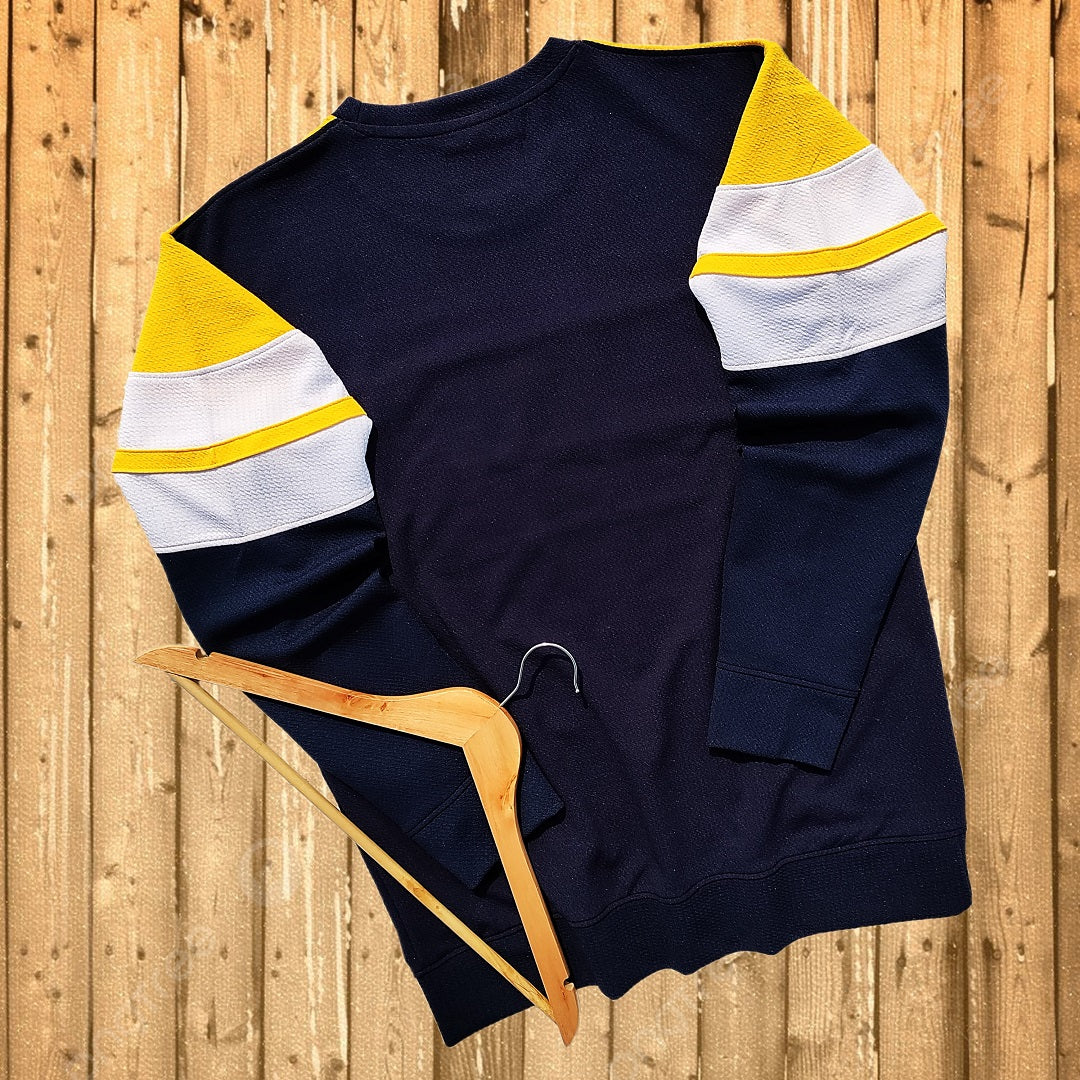 Men Full sleeve Popcorn Lycra T Shirt Yellow and navy blue with stripe