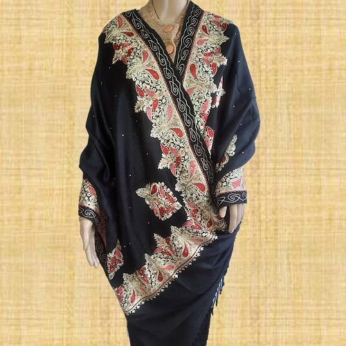 Pure Woolen Embroidered  Women Shawl