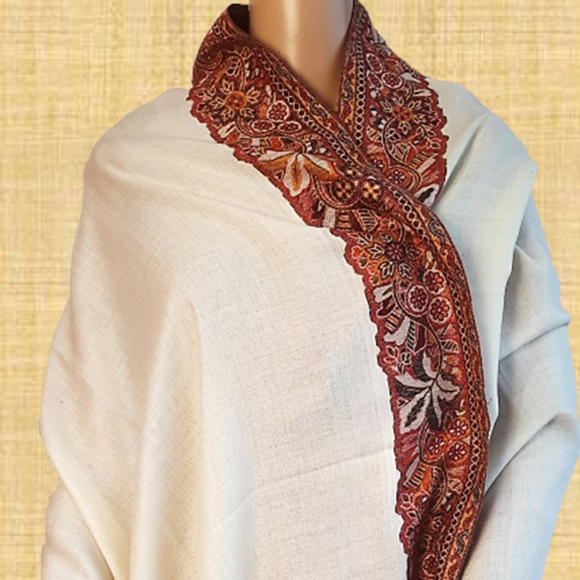 Pure Pushmina Woolen Embroidered  Women Shawl