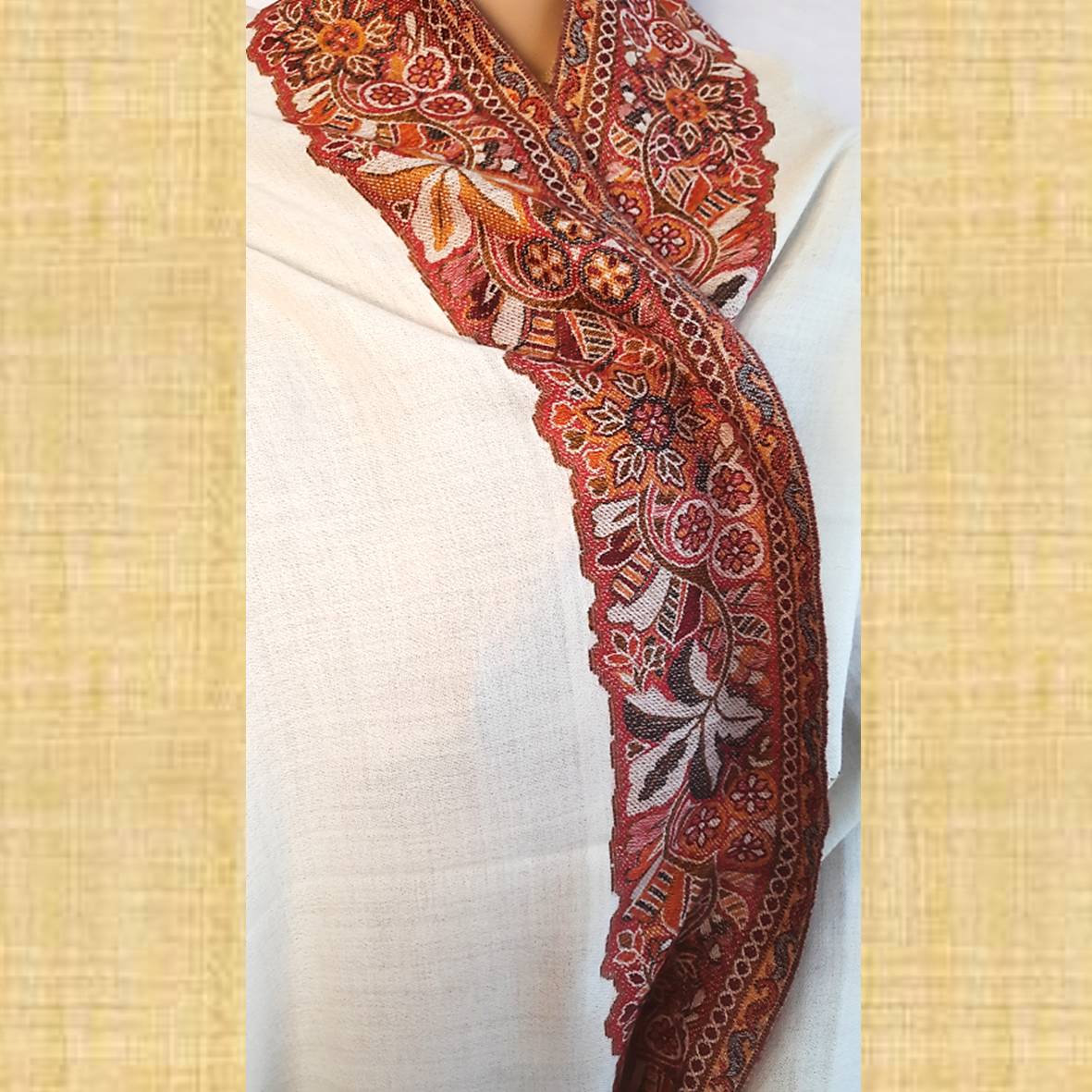 Pure Pushmina Woolen Embroidered  Women Shawl