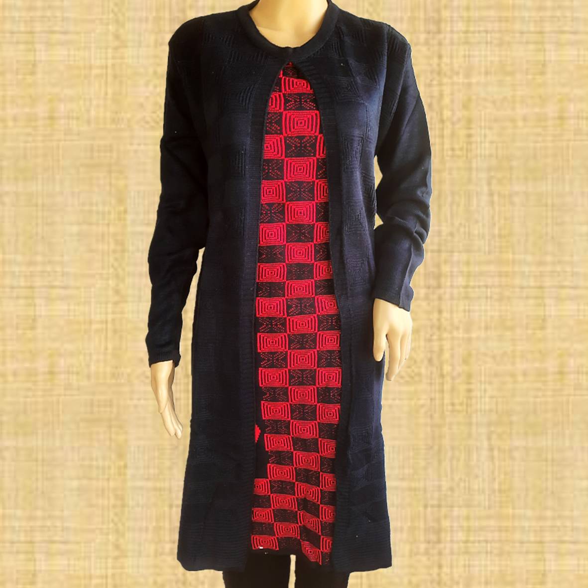 Women Self Design Pure Wool Frontslit Kurta