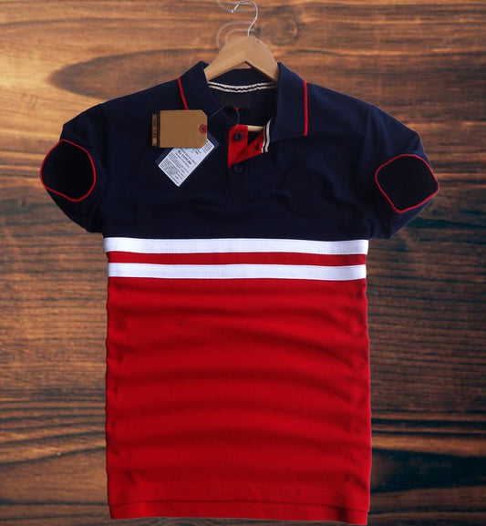 Men stylish T Shirt Red Navy Blue with white stripes