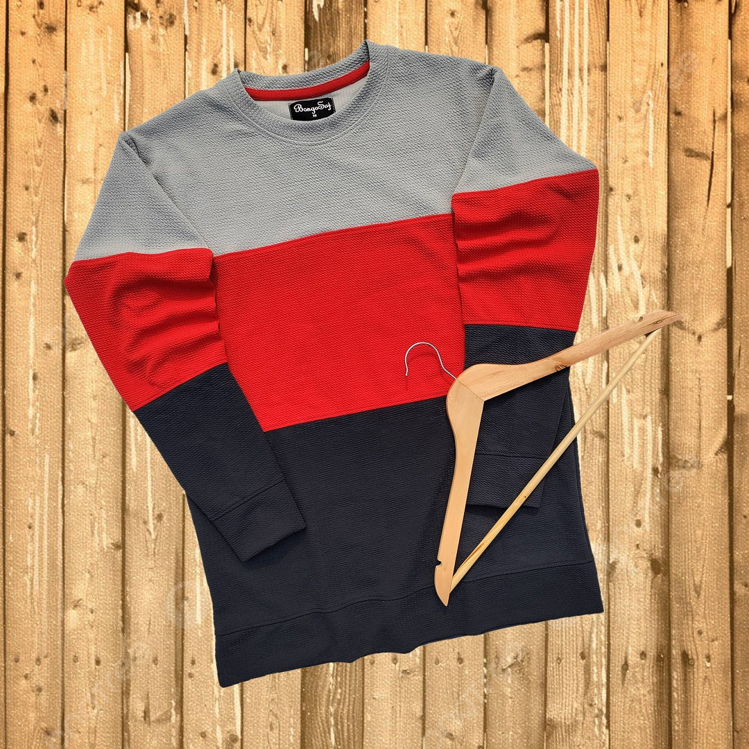 Men stylish Popcorn Lycra Grey, Red with Drak Melange T Shirt