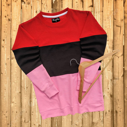 Men stylish Popcorn Lycra Red, Black with Pink T Shirt