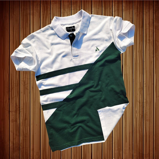 Stylish Men T Shirt White & Pine Green Premium New