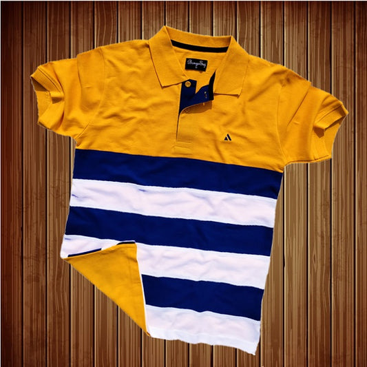 Men premium T Shirt Yellow white and Blue stripe