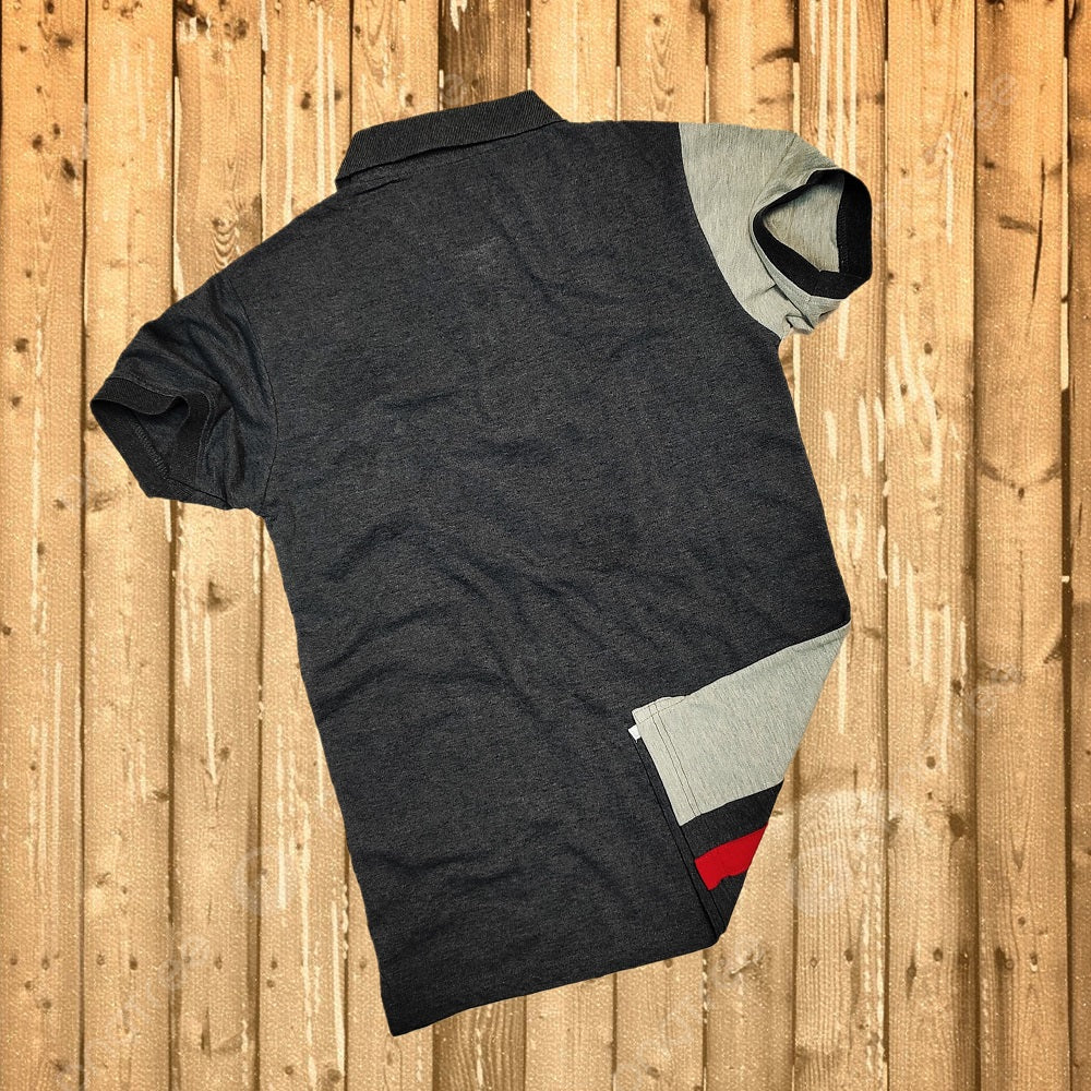 Mens Premium T-Shirt Dark Melange, Grey with Red vertical stripe