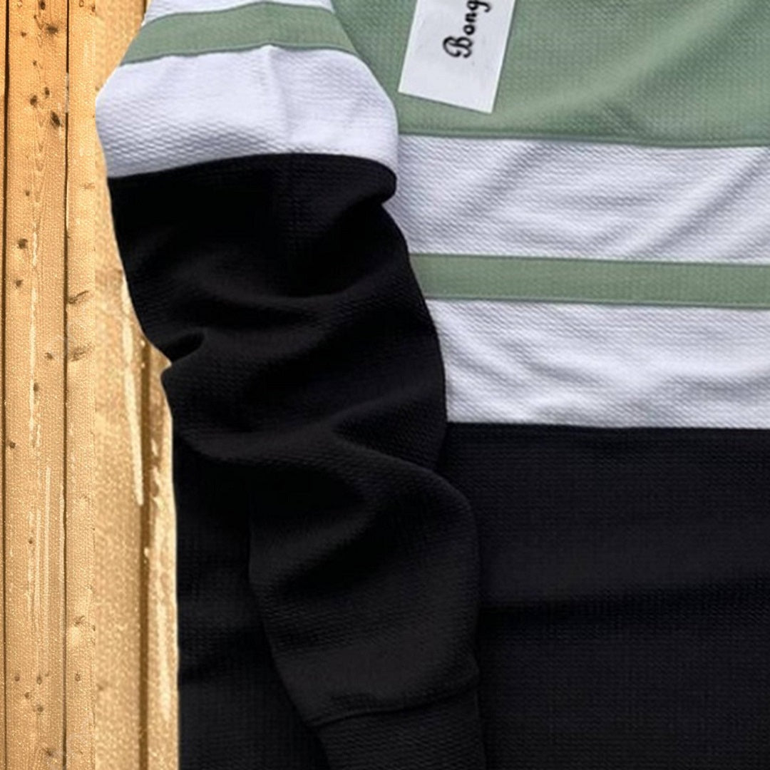 New Textured Lycra T Shirt, Seb Green, Black and White with stripe